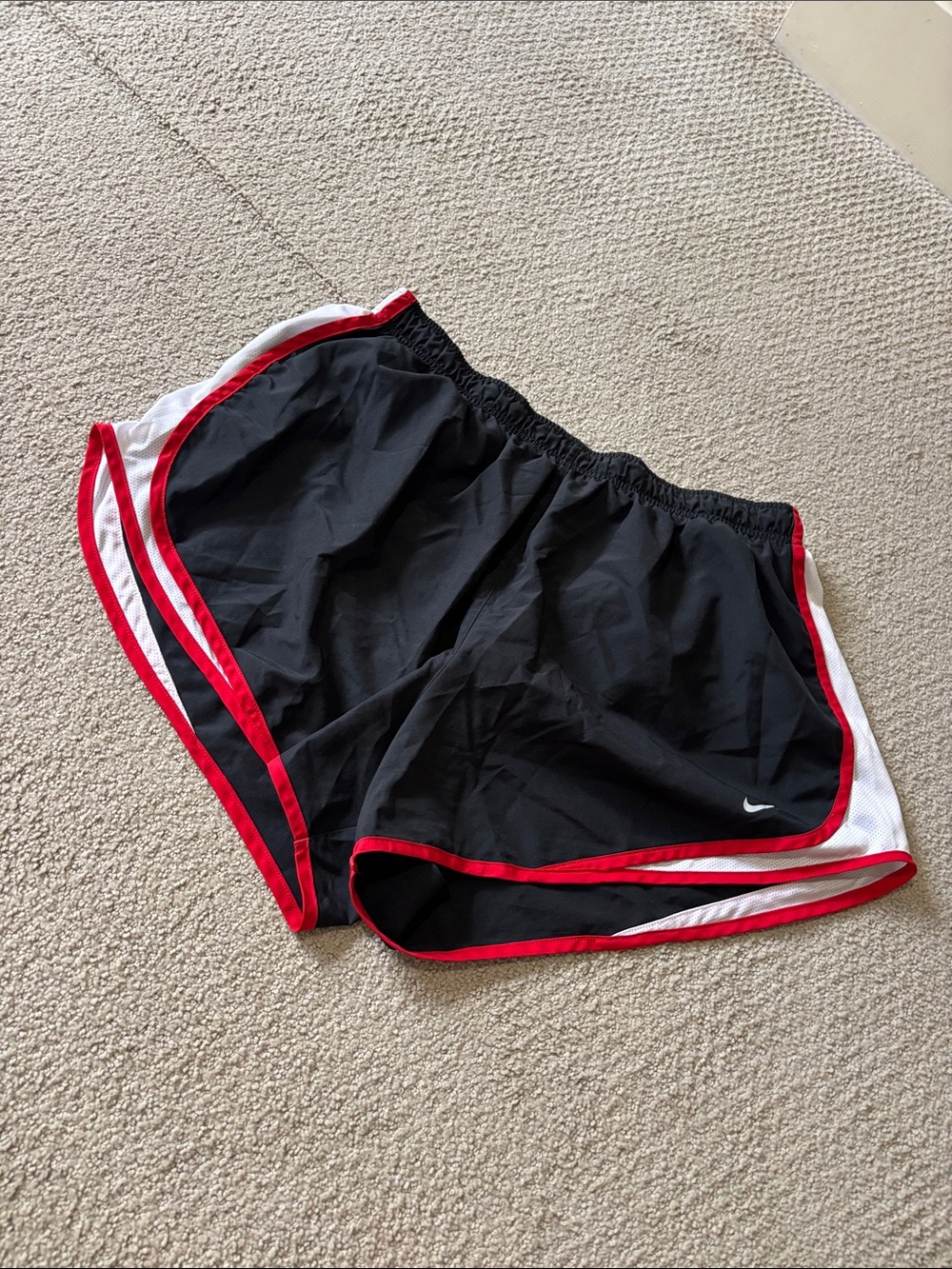 Nike Women's Black Running Shorts with Red and White Trim